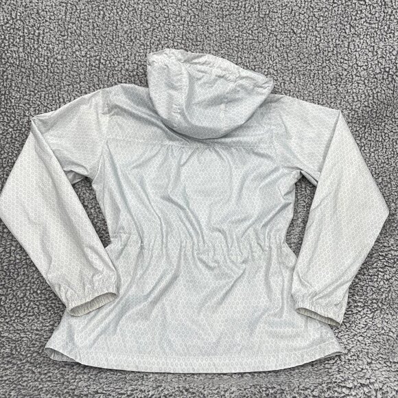 Columbia Hooded Cinched Waist Silver Gray Print Windbreaker Jacket Women's M - Picture 12 of 12